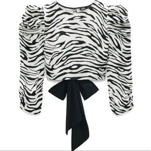 Zara Zebra Print Puff Sleeve Crop Top with Bow Tie